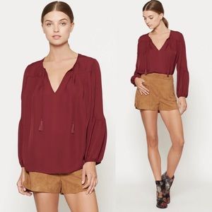 Joie Tassel Ezbeth Silk Blouse in Raisin